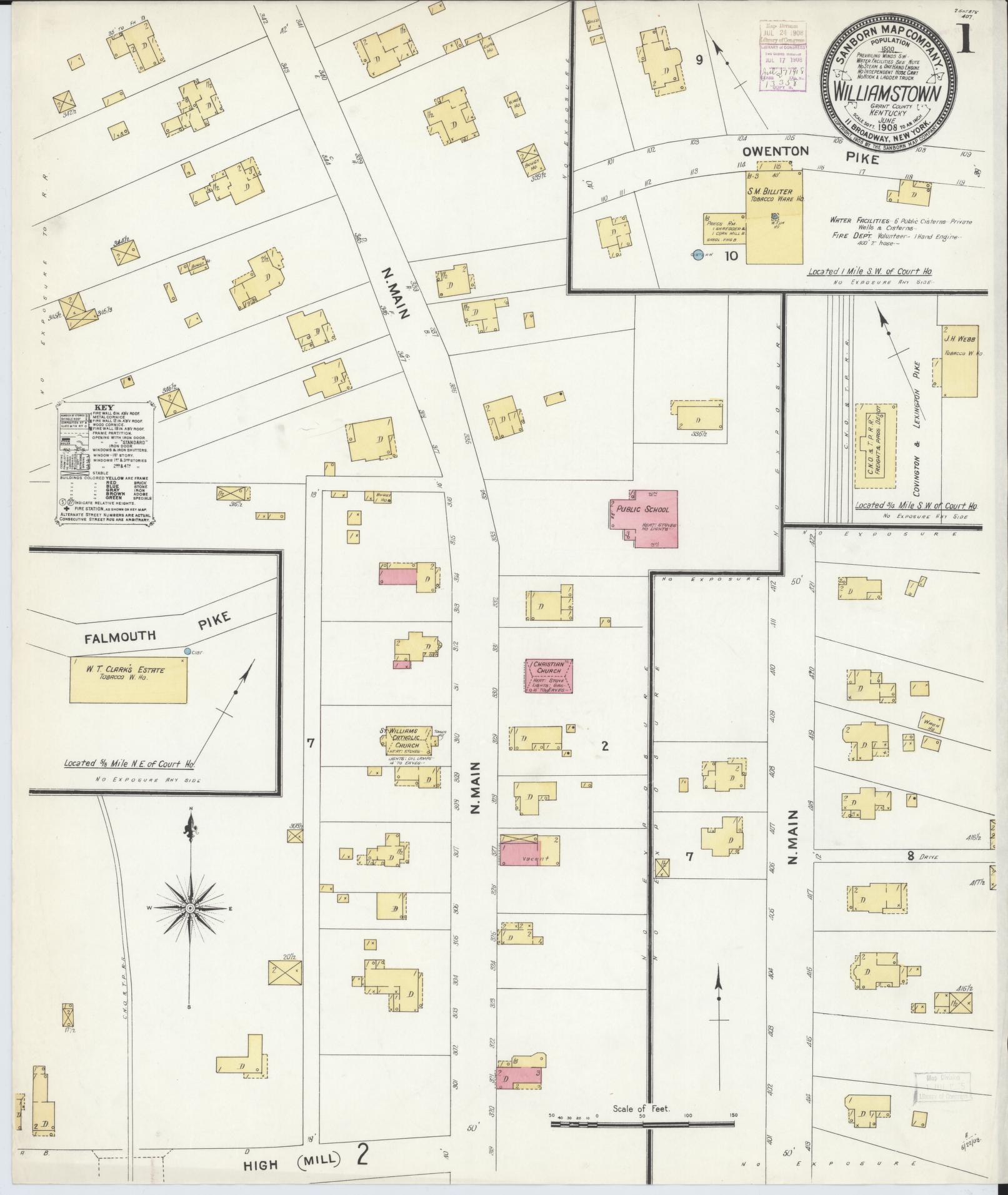 Sanborn Fire Insurance Map from Williamstown, Grant County, Kentucky. (1908) – Historic Sanborn Fire Insurance Map Print