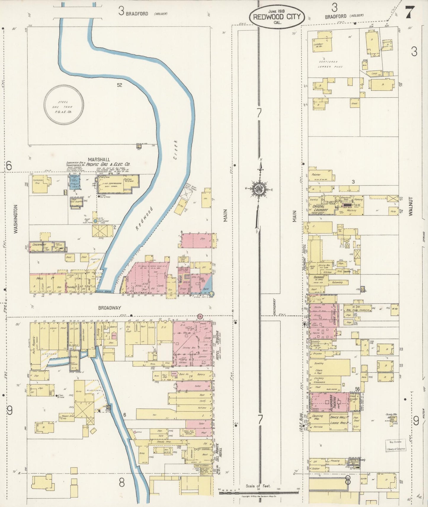 Sanborn Fire Insurance Map from Redwood City, San Mateo County, California (1919), Sheet #0007 - Complete Map Set gallery image, historic Sanborn map, vintage wall art, California California