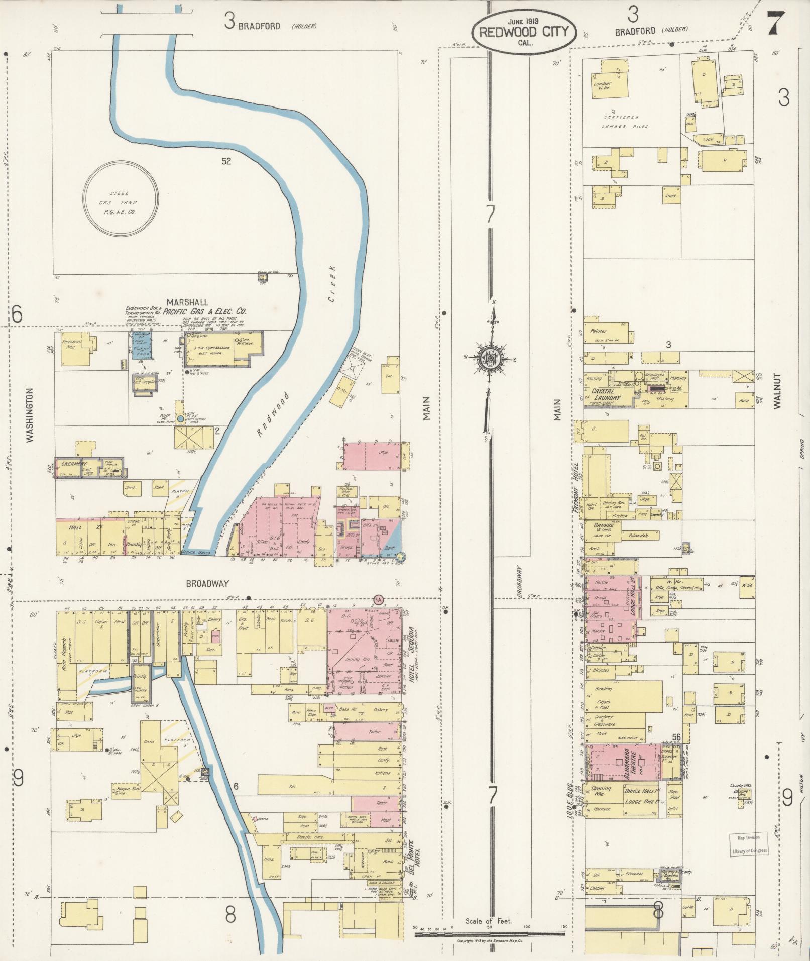 Sanborn Fire Insurance Map from Redwood City, San Mateo County, California (1919), Sheet #0007 - Complete Map Set gallery image, historic Sanborn map, vintage wall art, California California