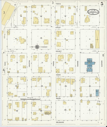 Sanborn Fire Insurance Map from Clarksville, Red River County, Texas (1911), Sheet #0005 - Complete Map Set gallery image, historic Sanborn map, vintage wall art, Texas Texas