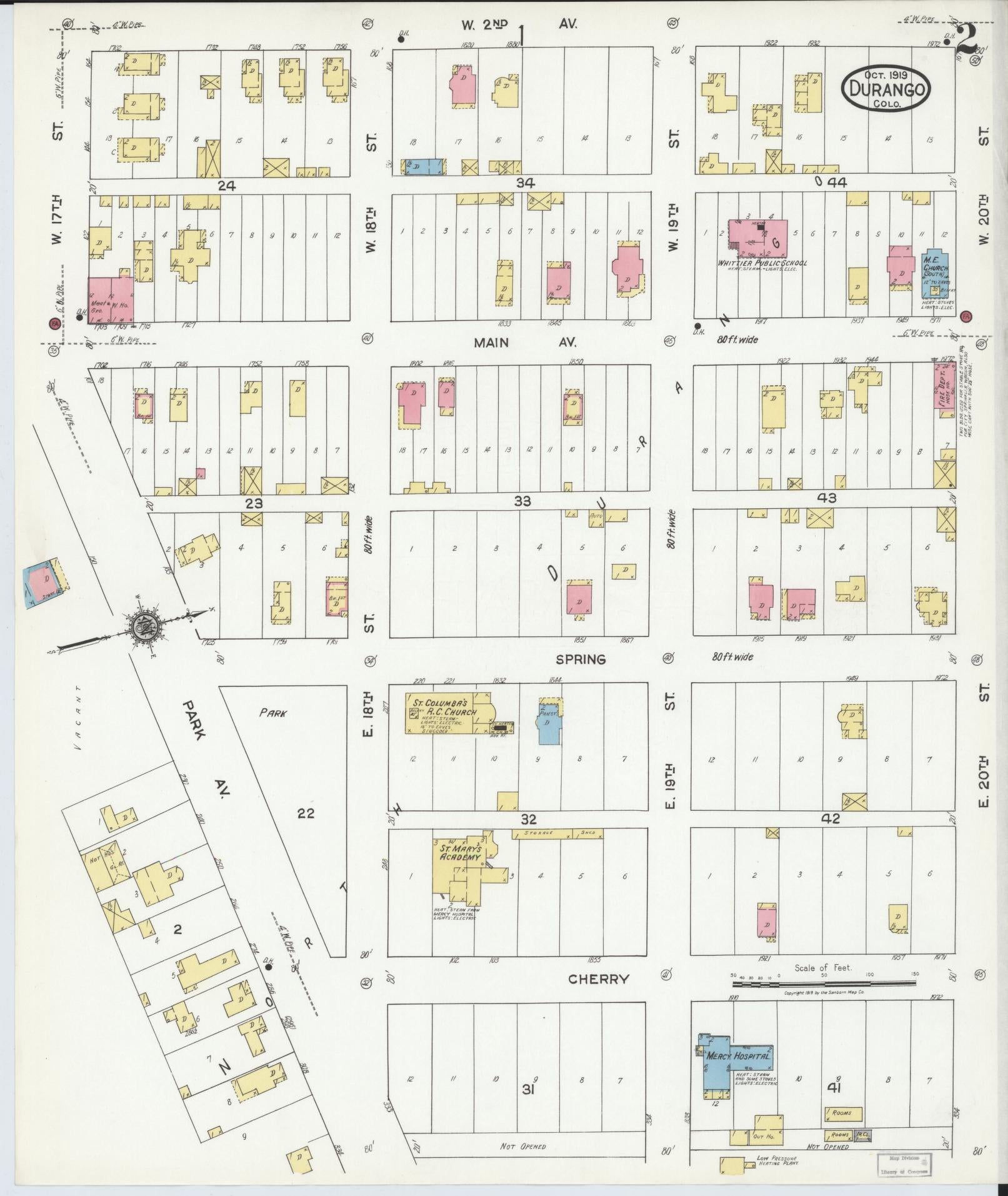 Sanborn Fire Insurance Map from Durango, La Plata County, Colorado (1919), Sheet #0002 - Complete Map Set gallery image, historic Sanborn map, vintage wall art, Colorado Colorado