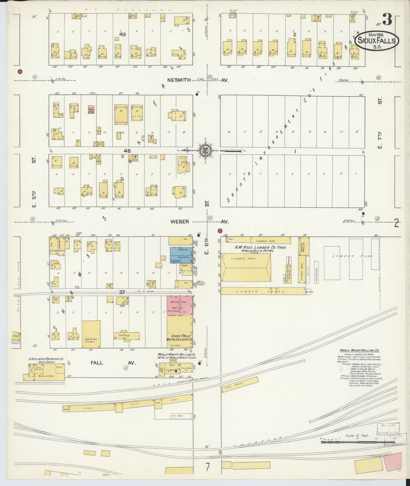 Sanborn Fire Insurance Map from Sioux Falls, Minnehaha County, South Dakota (1916), Sheet #0003 - Complete Map Set gallery image, historic Sanborn map, vintage wall art, South Dakota South Dakota