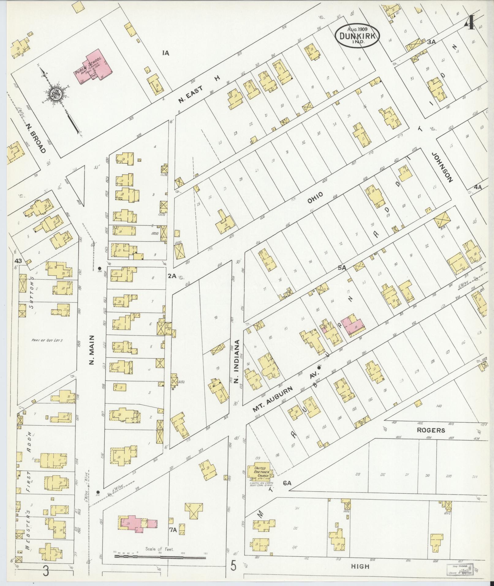 Sanborn Fire Insurance Map from Dunkirk, Jay And Blackford Counties, Indiana (1909), Sheet #0004 - Historic Sanborn Fire Insurance Map Print, vintage old map wall art, antique decor, genealogy gift, Indiana Indiana map