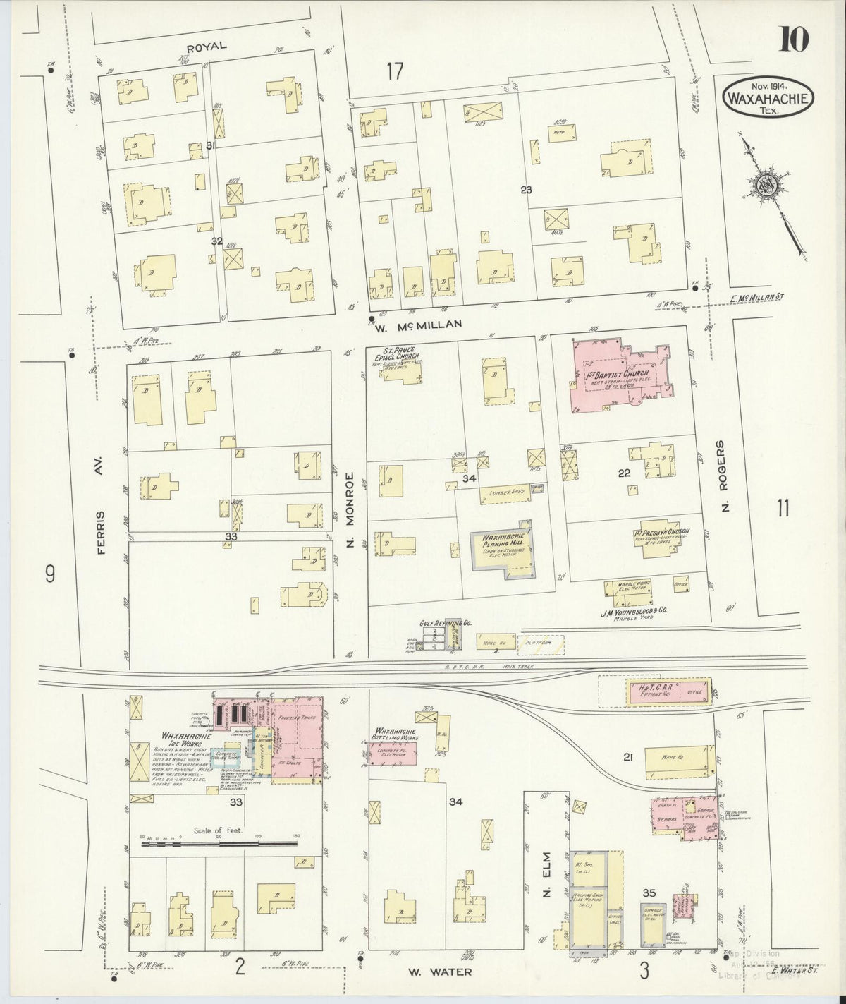 Sanborn Fire Insurance Map from Waxahachie, Ellis County, Texas (1914), Sheet #0010 - Complete Map Set gallery image, historic Sanborn map, vintage wall art, Texas Texas
