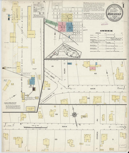 Sanborn Fire Insurance Map from Marianna, Jackson County, Florida (1913), Sheet #0001 - Historic Sanborn Fire Insurance Map Print, vintage old map wall art, antique decor, genealogy gift, Florida Florida map