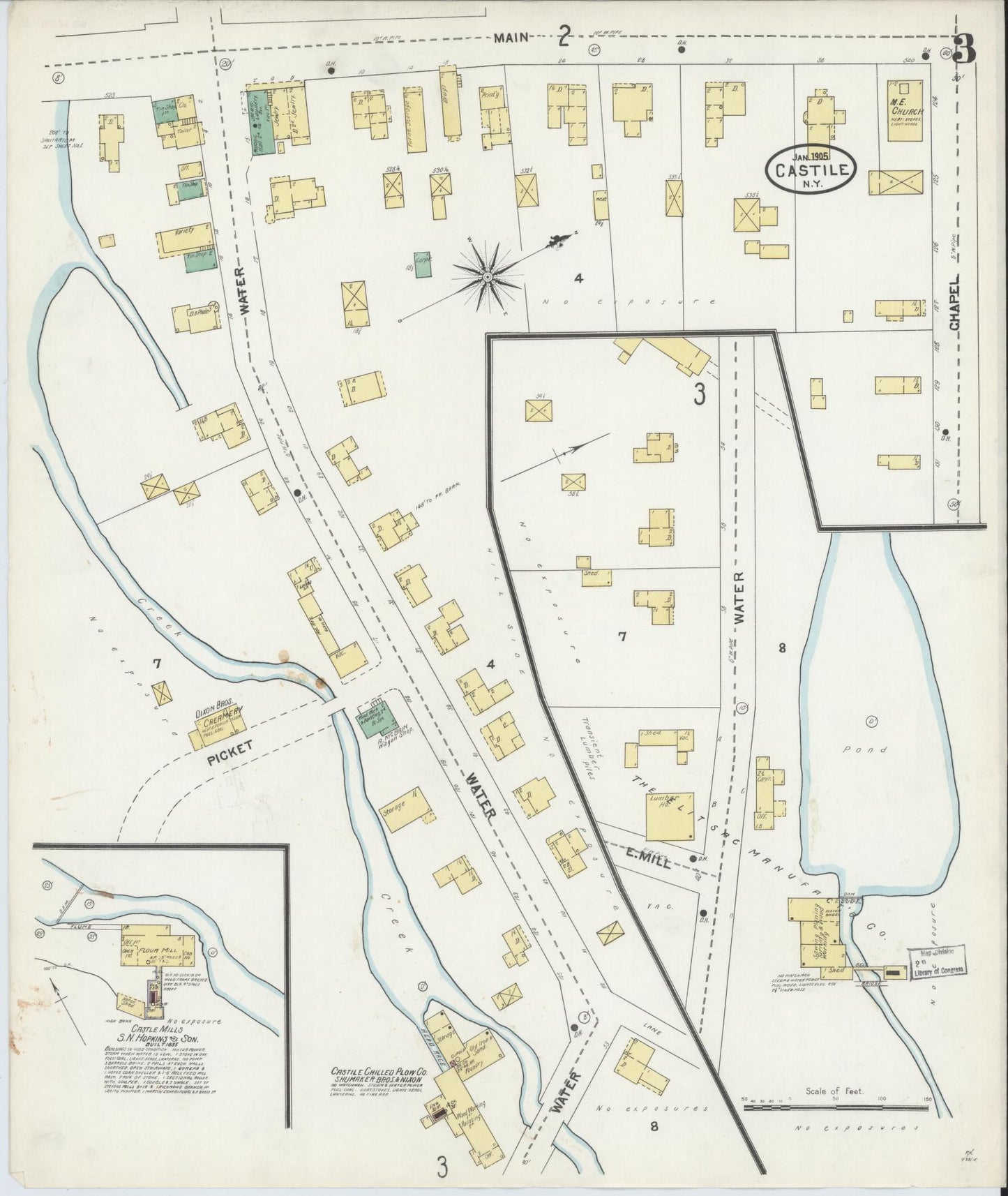 Sanborn Fire Insurance Map from Castile, Wyoming County, New York (1905), Sheet #0003 - Historic Sanborn Fire Insurance Map Print, vintage old map wall art, antique decor, genealogy gift, New York New York map