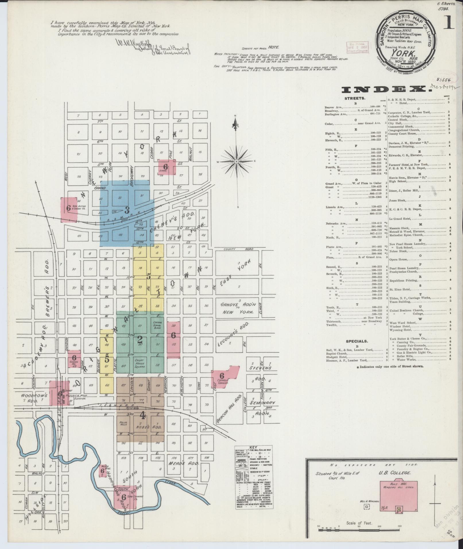 Sanborn Fire Insurance Map from York, York County, Nebraska (1892), Sheet #0001 - Complete Map Set gallery image, historic Sanborn map, vintage wall art, Nebraska Nebraska