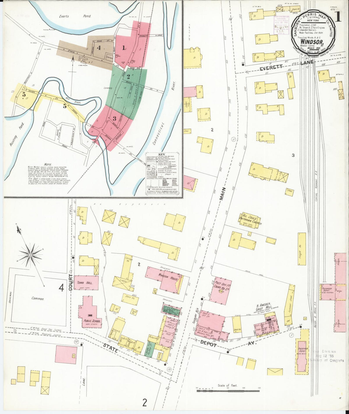 Sanborn Fire Insurance Map from Windsor, Windsor County, Vermont (1901), Sheet #0001 - Complete Map Set gallery image, historic Sanborn map, vintage wall art, Vermont Vermont