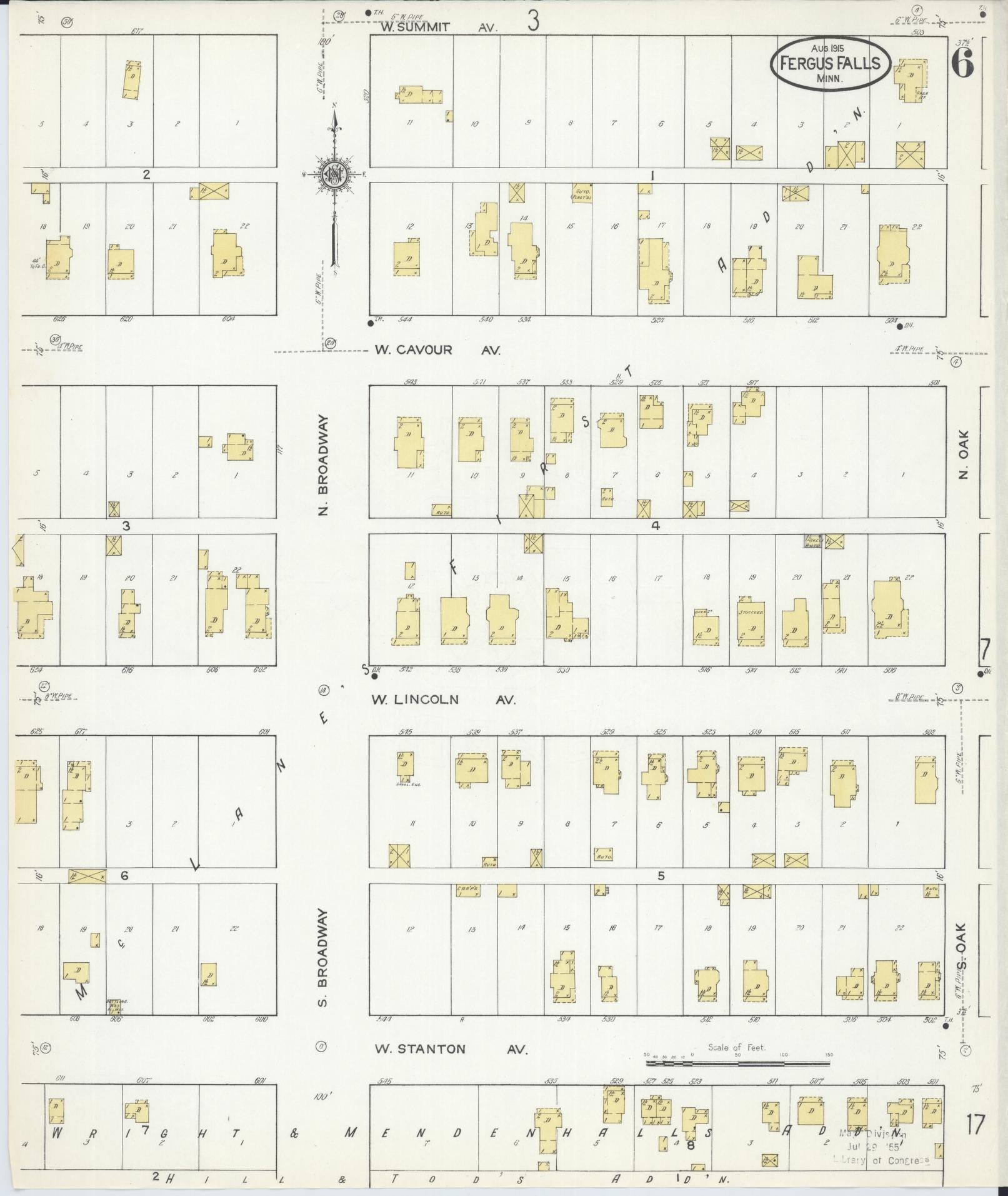 Sanborn Fire Insurance Map from Fergus Falls, Otter Tail County, Minnesota (1915), Sheet #0006 - Complete Map Set gallery image, historic Sanborn map, vintage wall art, Minnesota Minnesota