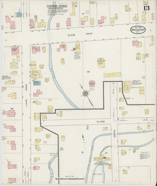 Sanborn Fire Insurance Map from Brockport, Monroe County, New York (1914), Sheet #0013 - Historic Sanborn Fire Insurance Map Print, vintage old map wall art, antique decor, genealogy gift, New York New York map