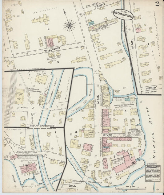 Sanborn Fire Insurance Map from Mechanicville, Saratoga County, New York (1884), Sheet #0002 - Historic Sanborn Fire Insurance Map Print, vintage old map wall art, antique decor, genealogy gift, New York New York map