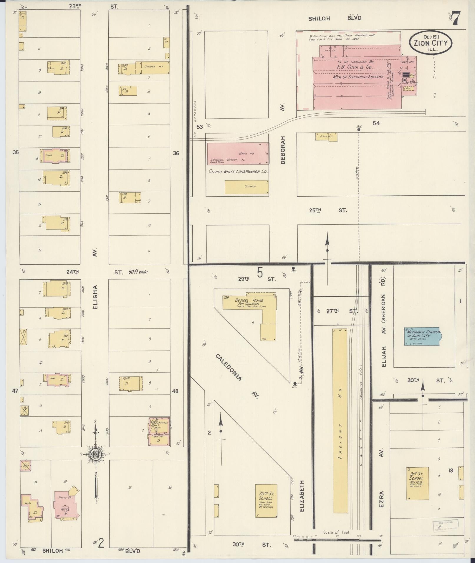 Sanborn Fire Insurance Map from Zion, Lake County, Illinois (1911), Sheet #0007 - Historic Sanborn Fire Insurance Map Print, vintage old map wall art, antique decor, genealogy gift, Illinois Illinois map