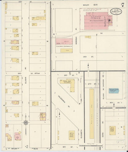 Sanborn Fire Insurance Map from Zion, Lake County, Illinois (1911), Sheet #0007 - Historic Sanborn Fire Insurance Map Print, vintage old map wall art, antique decor, genealogy gift, Illinois Illinois map