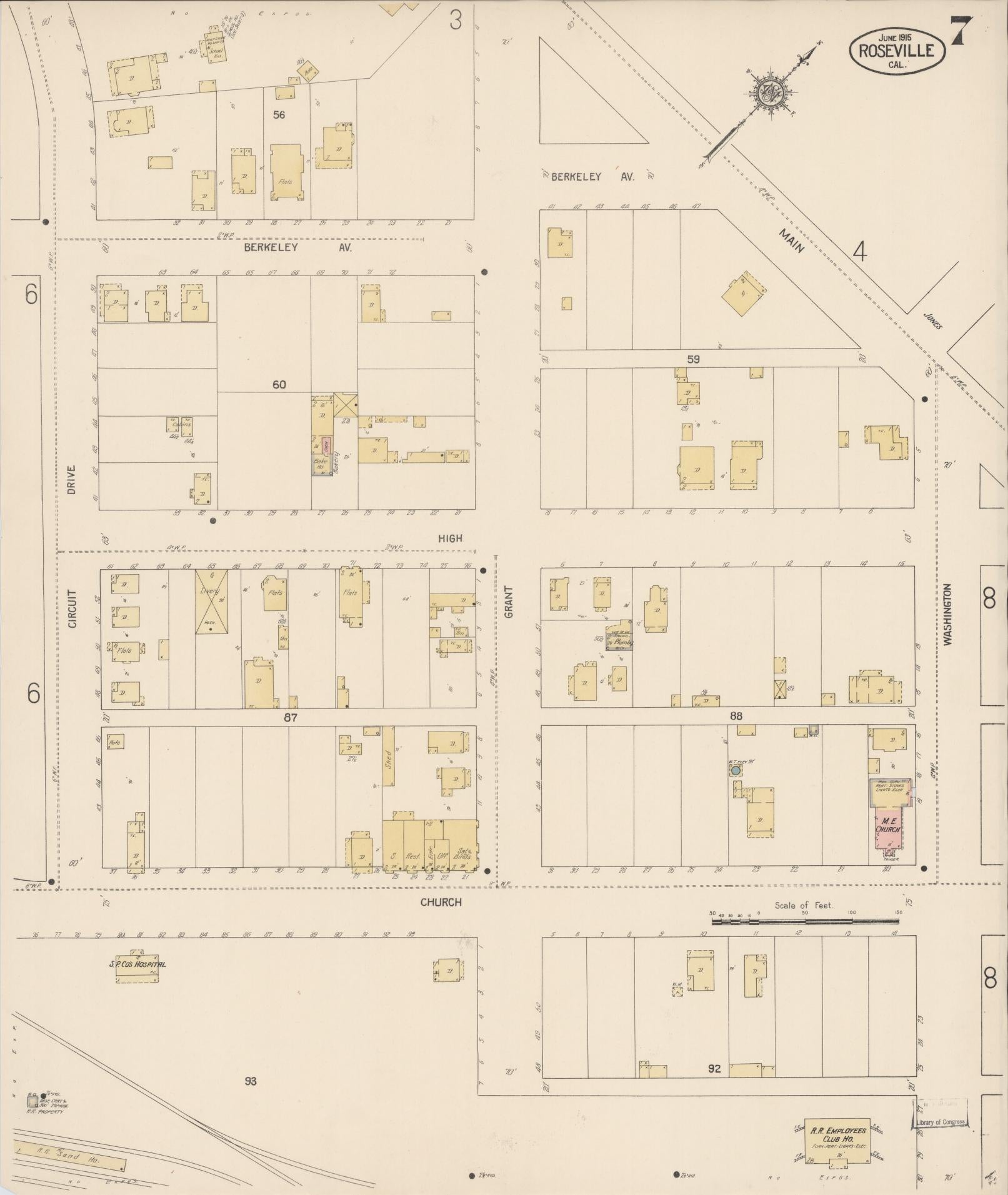 Sanborn Fire Insurance Map from Roseville, Placer County, California (1915), Sheet #0007 - Complete Map Set gallery image, historic Sanborn map, vintage wall art, California California