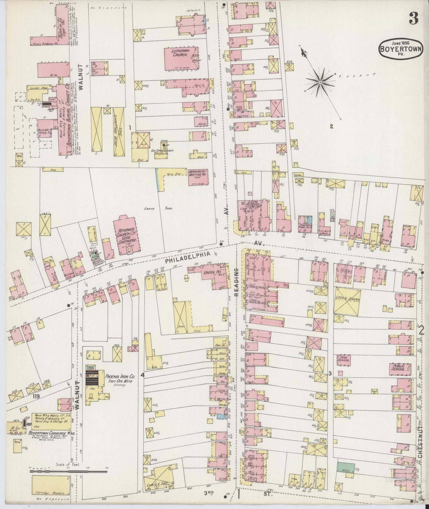 Sanborn Fire Insurance Map from Boyertown, Berks County, Pennsylvania (1896), Sheet #0003 - Complete Map Set gallery image, historic Sanborn map, vintage wall art, Pennsylvania Pennsylvania