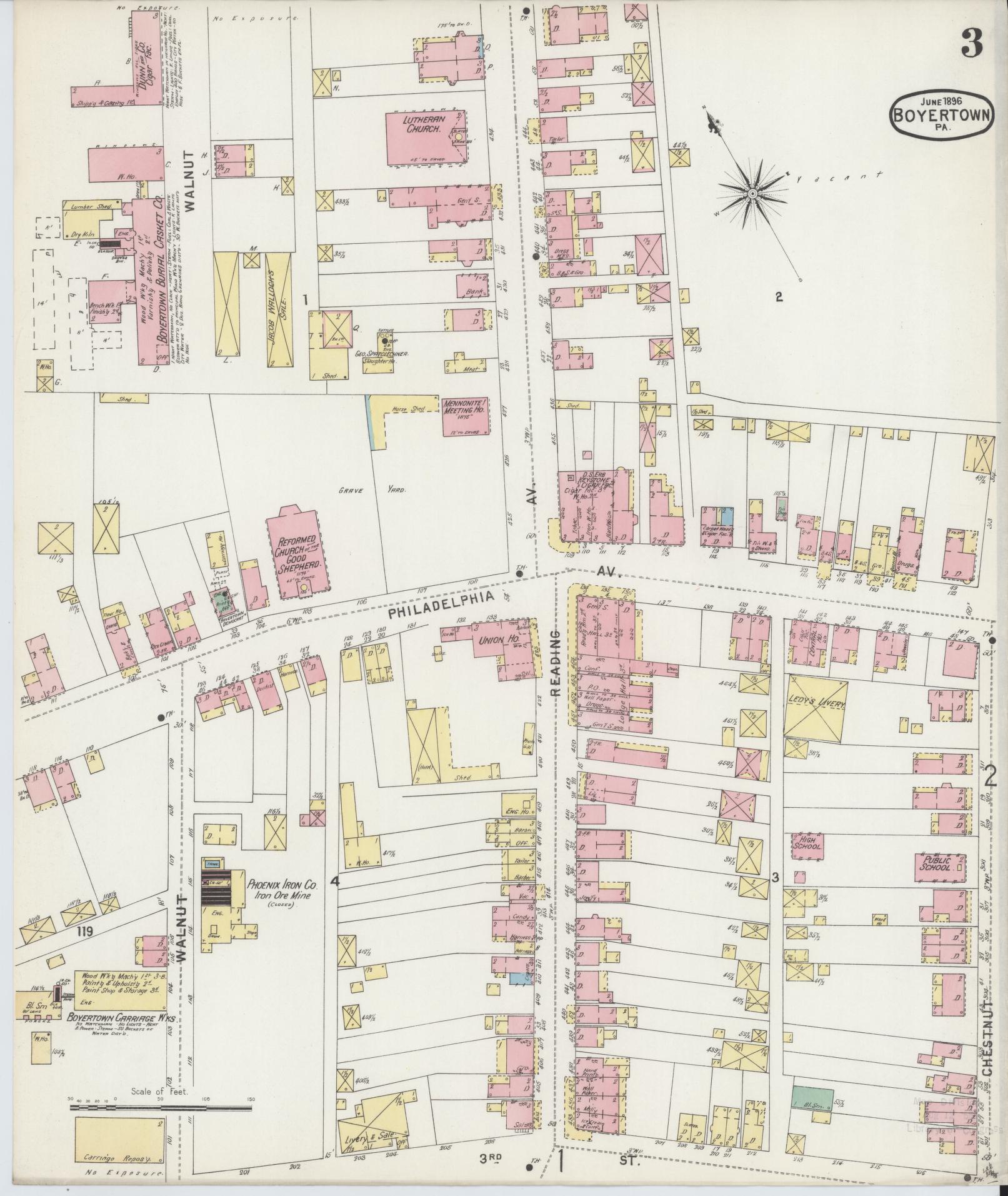 Sanborn Fire Insurance Map from Boyertown, Berks County, Pennsylvania (1896), Sheet #0003 - Complete Map Set gallery image, historic Sanborn map, vintage wall art, Pennsylvania Pennsylvania
