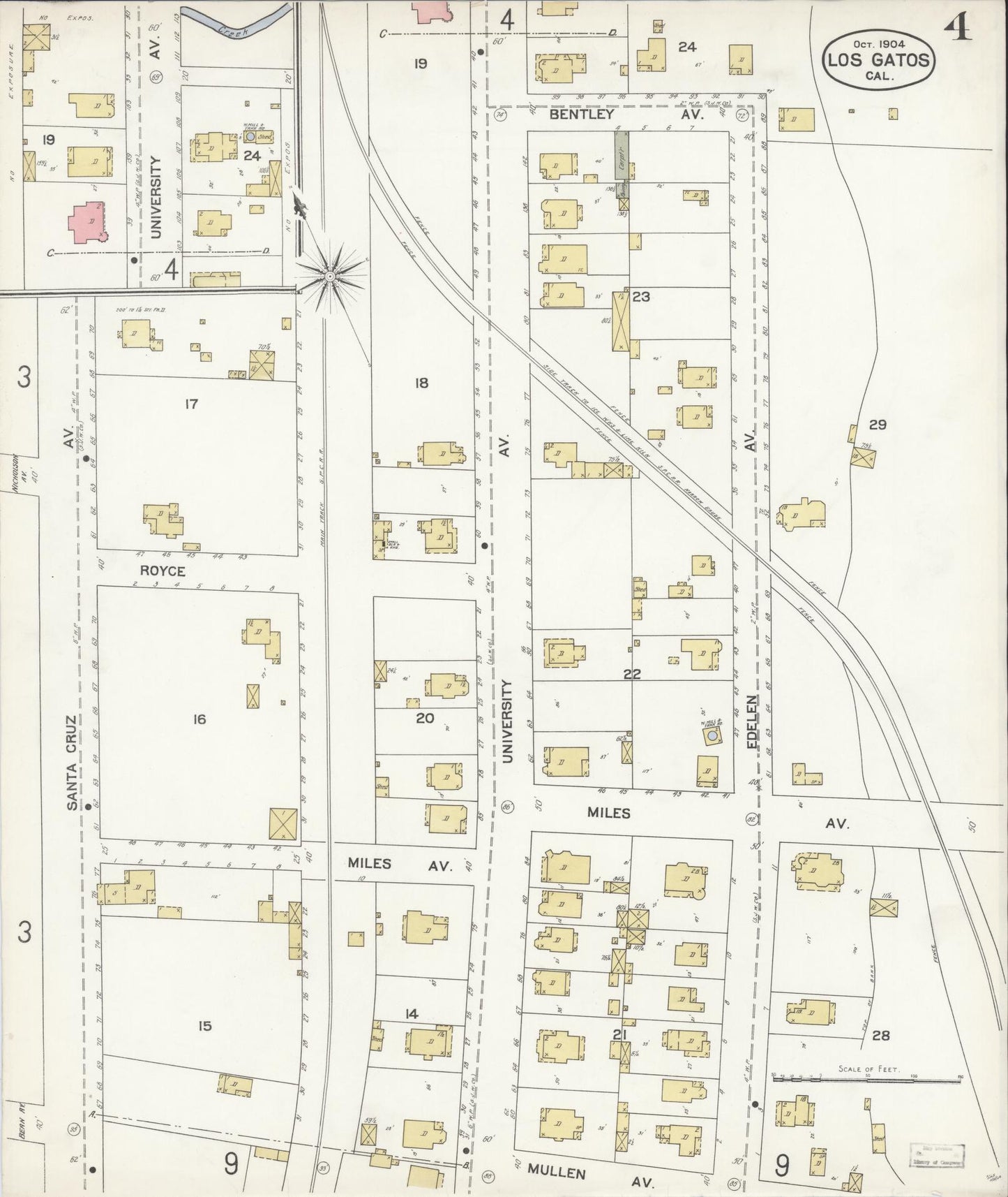Sanborn Fire Insurance Map from Los Gatos, Santa Clara County, California (1904), Sheet #0004 - Complete Map Set gallery image, historic Sanborn map, vintage wall art, California California