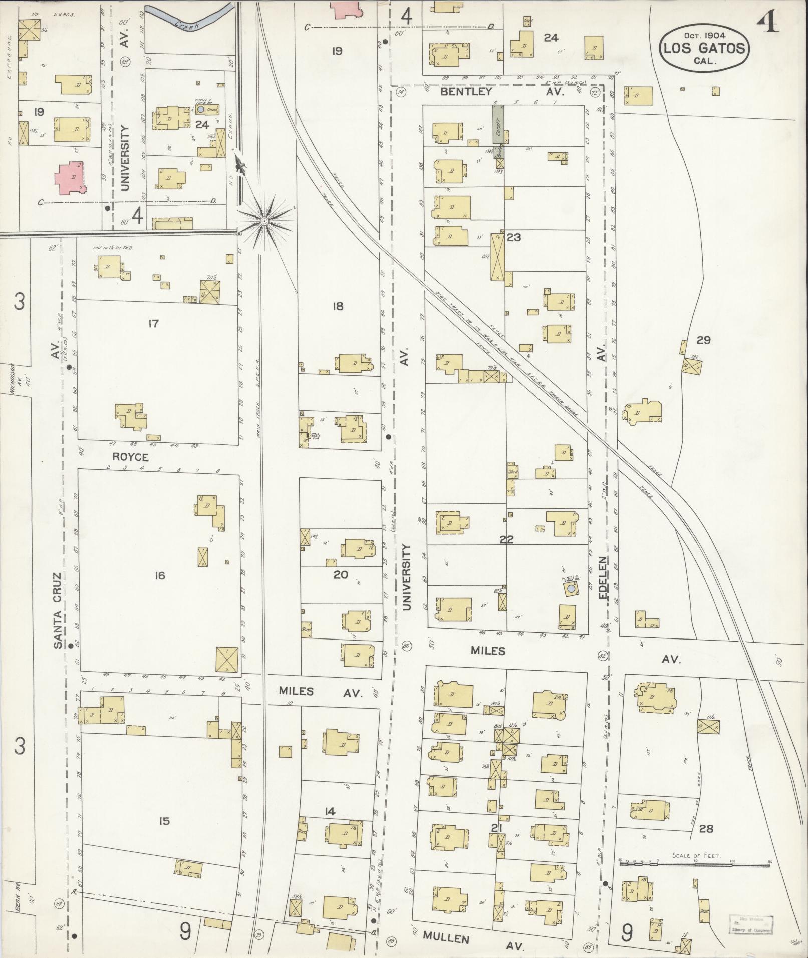 Sanborn Fire Insurance Map from Los Gatos, Santa Clara County, California (1904), Sheet #0004 - Complete Map Set gallery image, historic Sanborn map, vintage wall art, California California