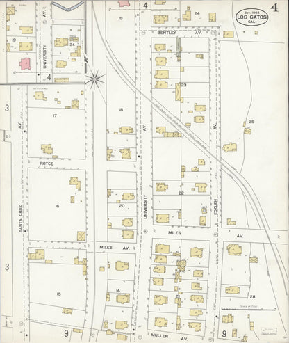 Sanborn Fire Insurance Map from Los Gatos, Santa Clara County, California (1904), Sheet #0004 - Complete Map Set gallery image, historic Sanborn map, vintage wall art, California California