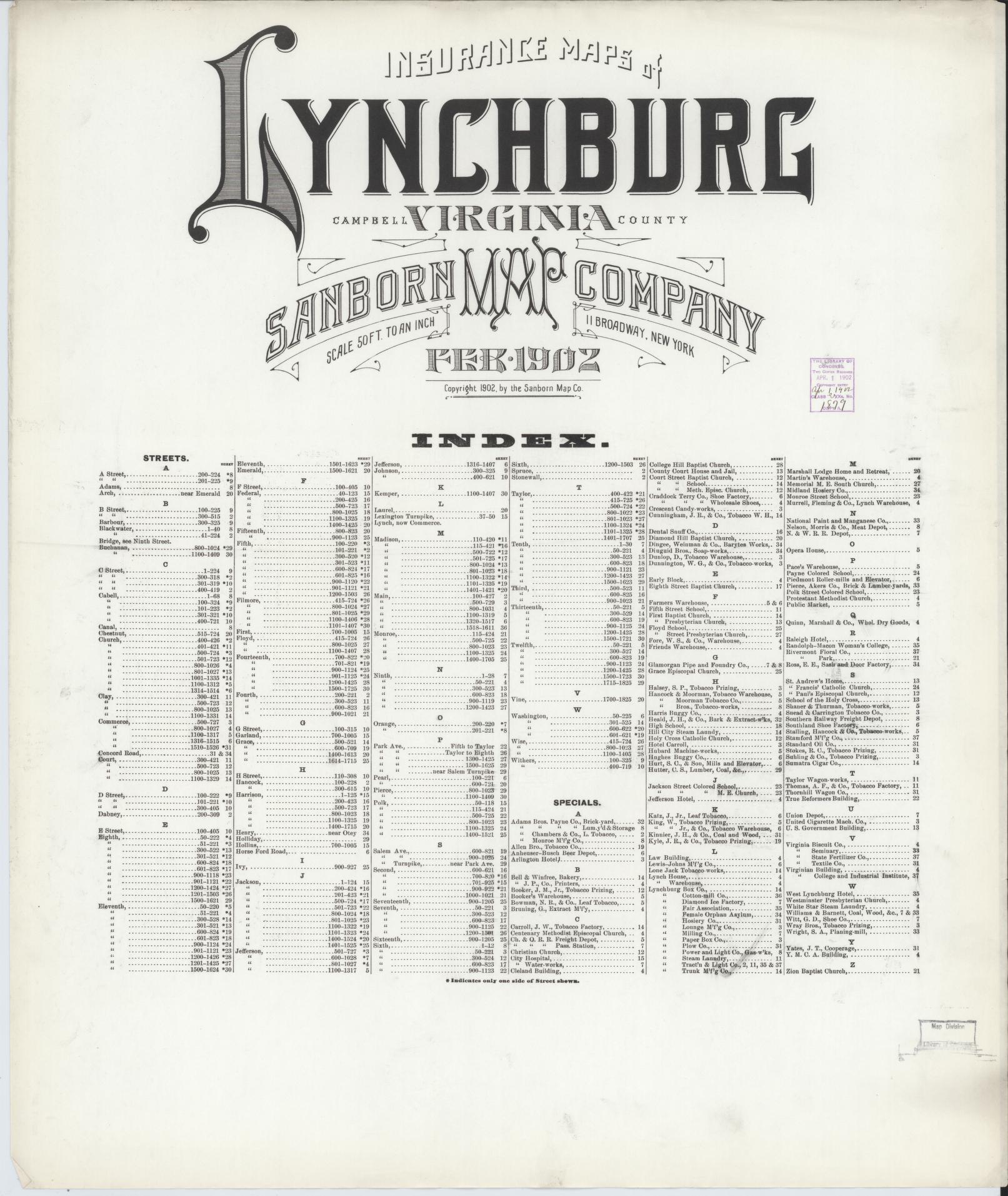 Sanborn Fire Insurance Map from Lynchburg, Independent Cities, Virginia. (1902) – Historic Sanborn Fire Insurance Map Print