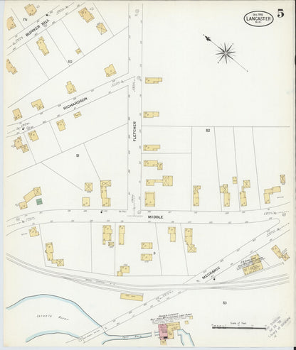 Sanborn Fire Insurance Map from Lancaster, Coos County, New Hampshire (1908), Sheet #0005 - Complete Map Set gallery image, historic Sanborn map, vintage wall art, New Hampshire New Hampshire