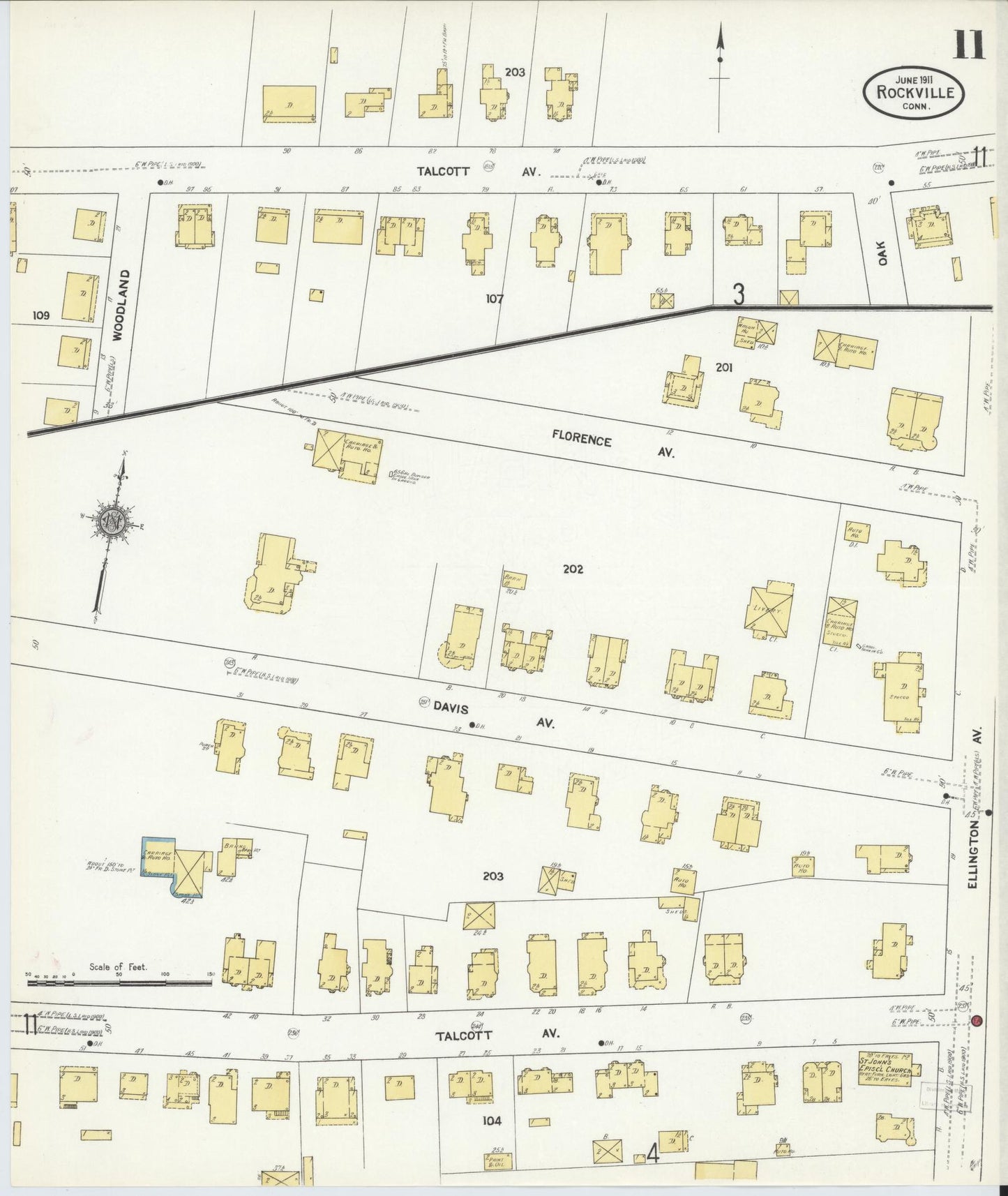 Sanborn Fire Insurance Map from Rockville, Tolland County, Connecticut (1911), Sheet #0011 - Complete Map Set gallery image, historic Sanborn map, vintage wall art, Connecticut Connecticut