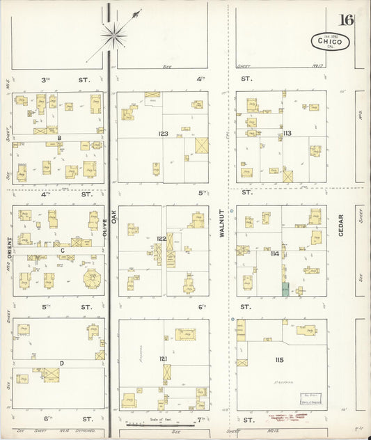 Sanborn Fire Insurance Map from Chico, Butte County, California (1890), Sheet #0016 - Historic Sanborn Fire Insurance Map Print, vintage old map wall art, antique decor, genealogy gift, California California map