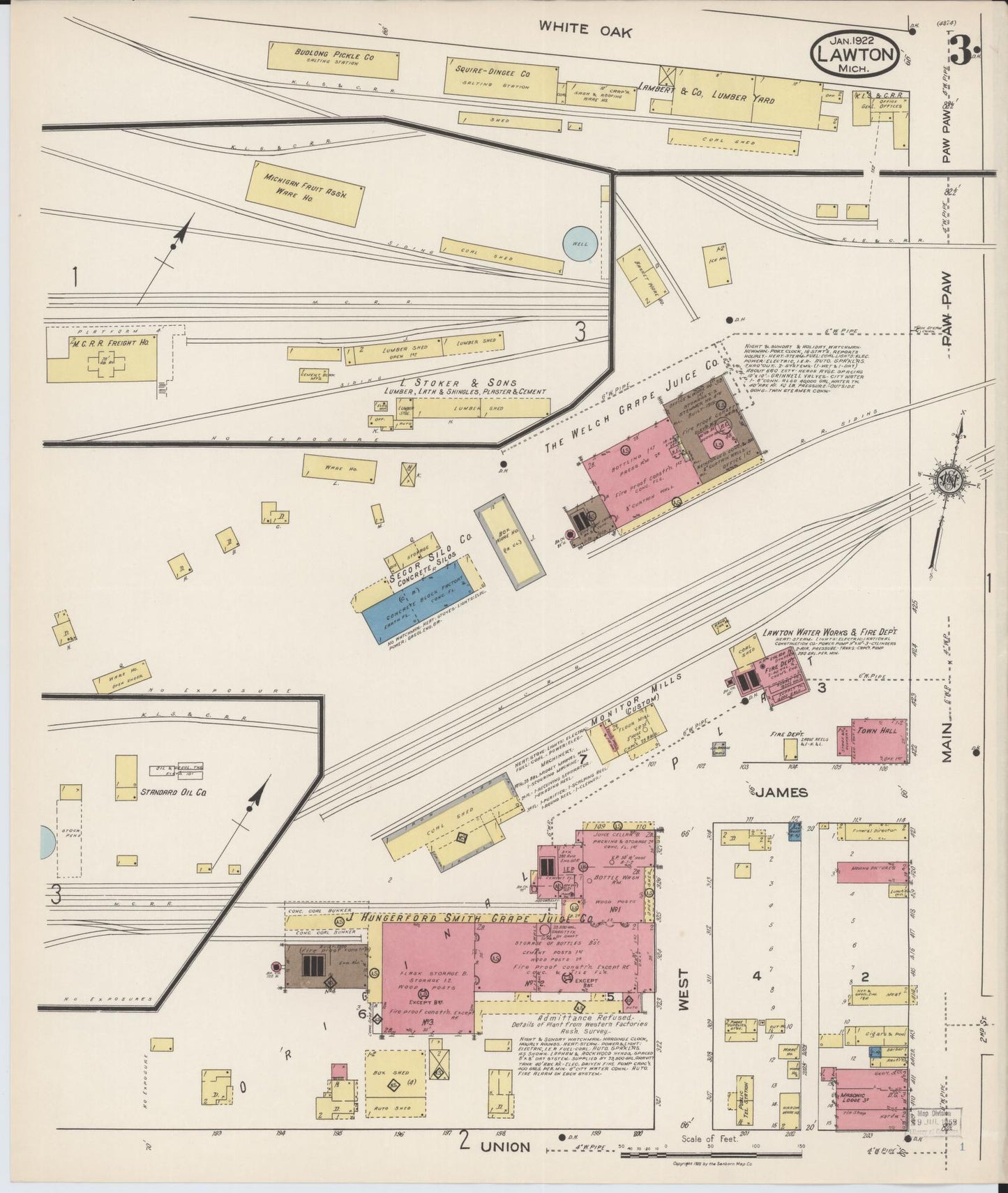 Sanborn Fire Insurance Map from Lawton, Van Buren County, Michigan (1922), Sheet #0003 - Complete Map Set gallery image, historic Sanborn map, vintage wall art, Michigan Michigan
