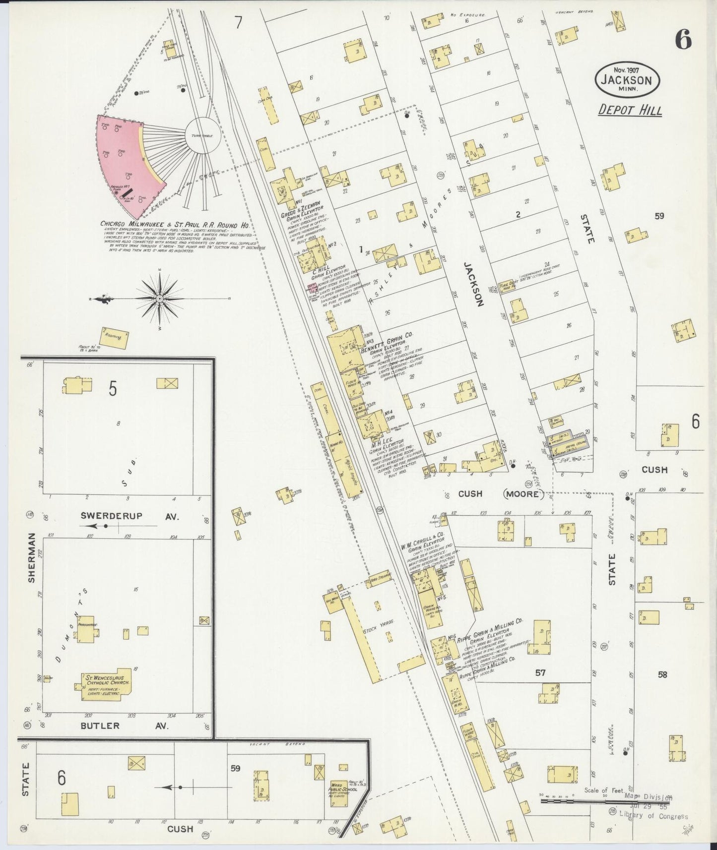 Sanborn Fire Insurance Map from Jackson, Jackson County, Minnesota (1907), Sheet #0006 - Complete Map Set gallery image, historic Sanborn map, vintage wall art, Minnesota Minnesota