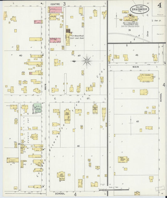 Sanborn Fire Insurance Map from Braidwood, Will County, Illinois (1898), Sheet #0004 - Historic Sanborn Fire Insurance Map Print, vintage old map wall art, antique decor, genealogy gift, Illinois Illinois map