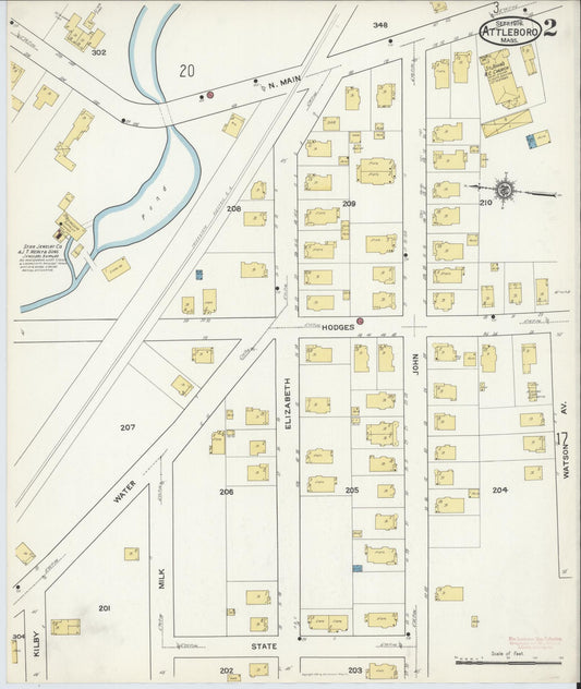 Sanborn Fire Insurance Map from Attleboro, Bristol County, Massachusetts (1916), Sheet #0002 - Historic Sanborn Fire Insurance Map Print, vintage old map wall art, antique decor, genealogy gift, Massachusetts Massachusetts map