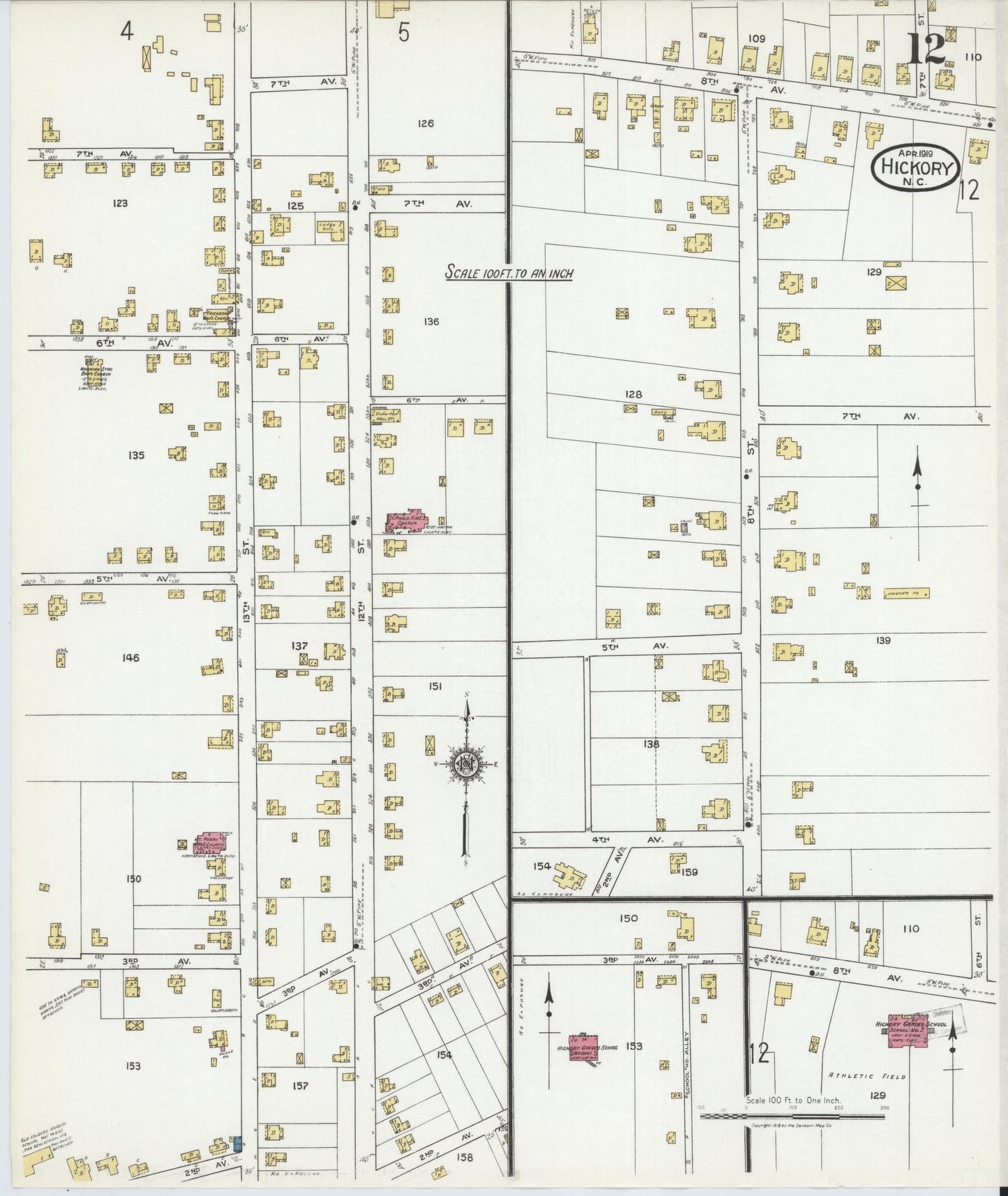 Sanborn Fire Insurance Map from Hickory, Catawba County, North Carolina (1919), Sheet #0012 - Complete Map Set gallery image, historic Sanborn map, vintage wall art, North Carolina North Carolina