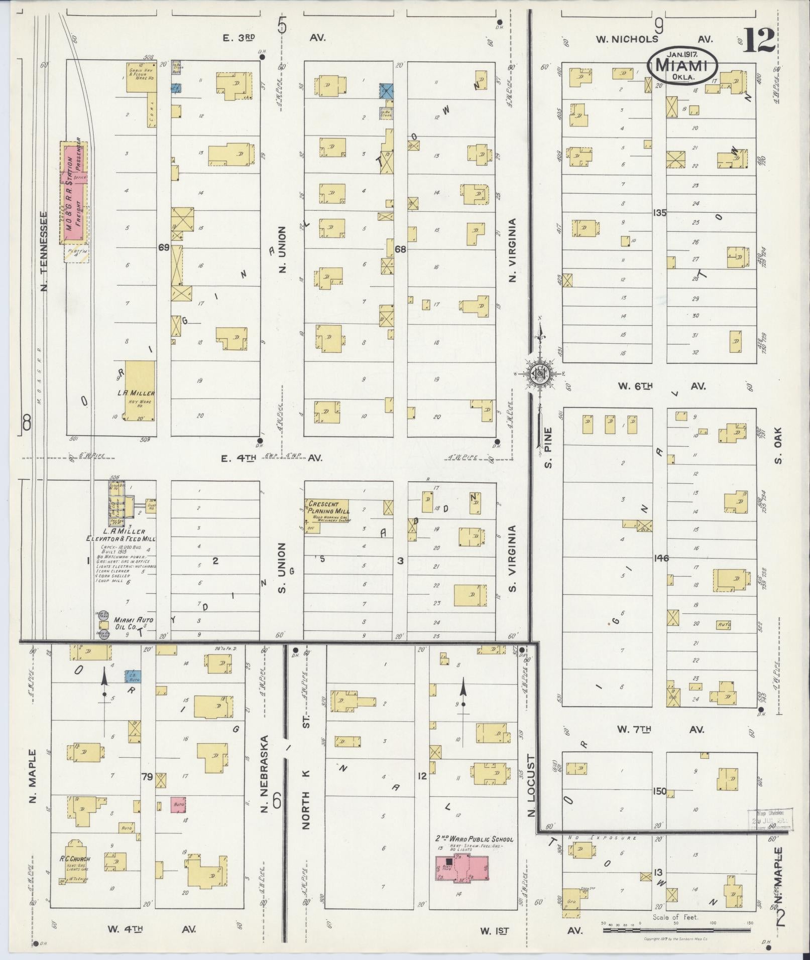 Sanborn Fire Insurance Map from Miami, Ottawa County, Oklahoma (1917), Sheet #0012 - Historic Sanborn Fire Insurance Map Print, vintage old map wall art, antique decor, genealogy gift, Oklahoma Oklahoma map