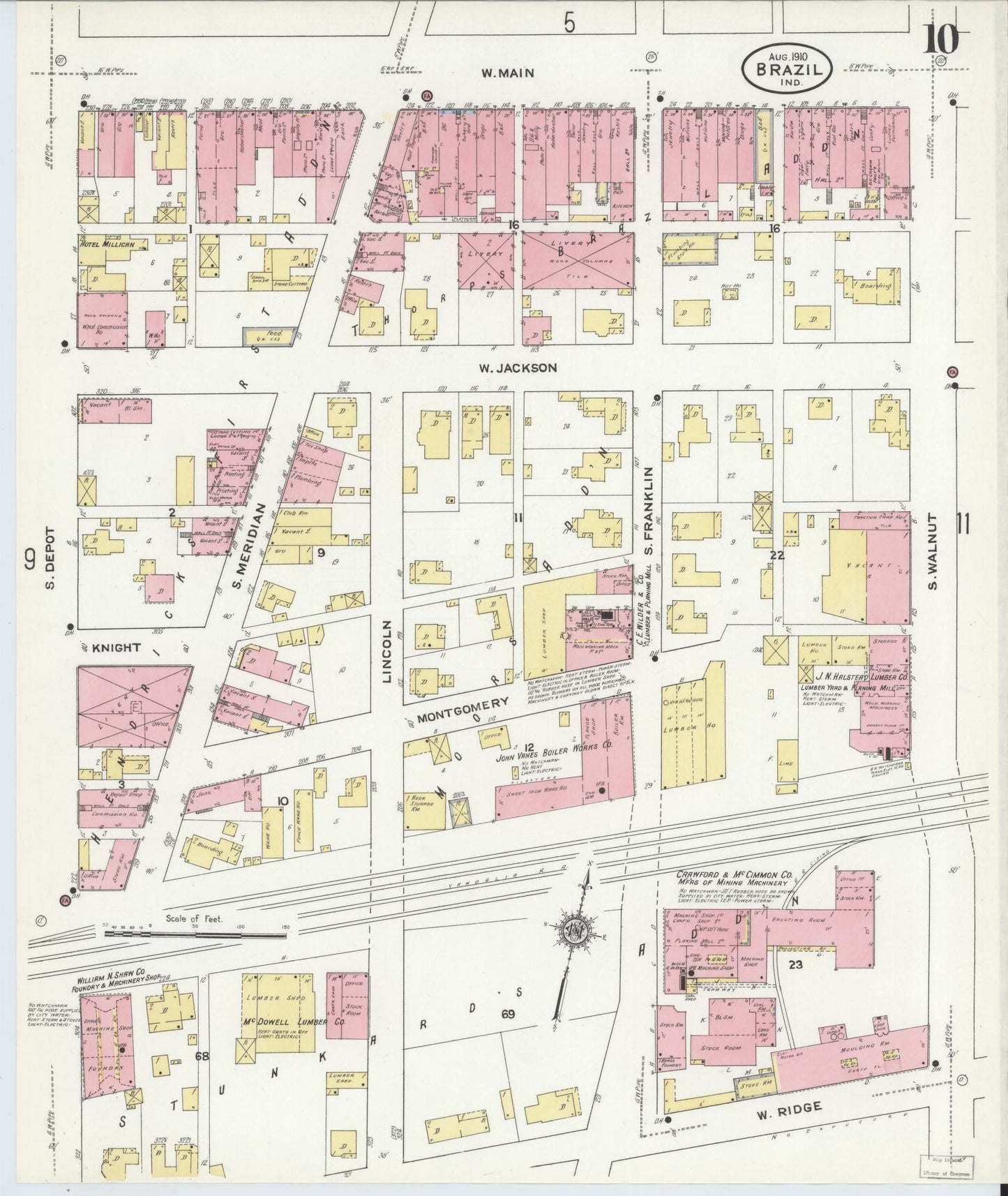 Sanborn Fire Insurance Map from Brazil, Clay County, Indiana (1910), Sheet #0010 - Complete Map Set gallery image, historic Sanborn map, vintage wall art, Indiana Indiana