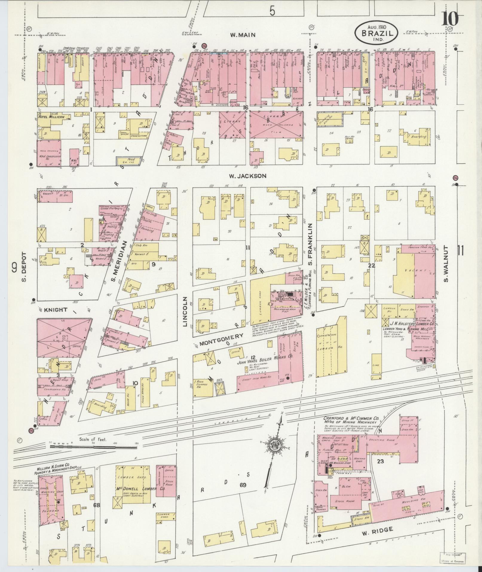 Sanborn Fire Insurance Map from Brazil, Clay County, Indiana (1910), Sheet #0010 - Complete Map Set gallery image, historic Sanborn map, vintage wall art, Indiana Indiana
