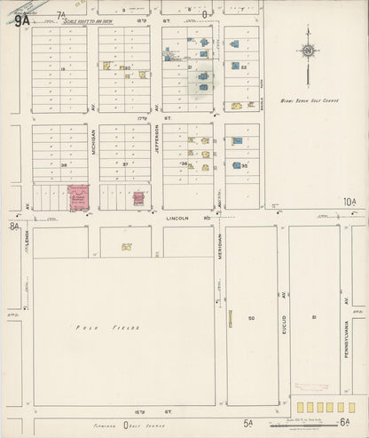 Sanborn Fire Insurance Map from Miami Beach, Dade County, Florida (1921), Sheet #0009 - Historic Sanborn Fire Insurance Map Print, vintage old map wall art, antique decor, genealogy gift, Florida Florida map