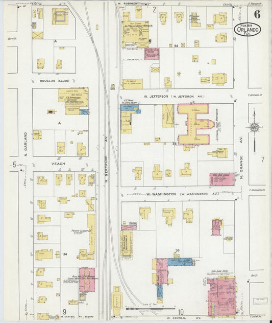 Sanborn Fire Insurance Map from Orlando, Orange County, Florida (1919), Sheet #0006 - Historic Sanborn Fire Insurance Map Print, vintage old map wall art, antique decor, genealogy gift, Florida Florida map