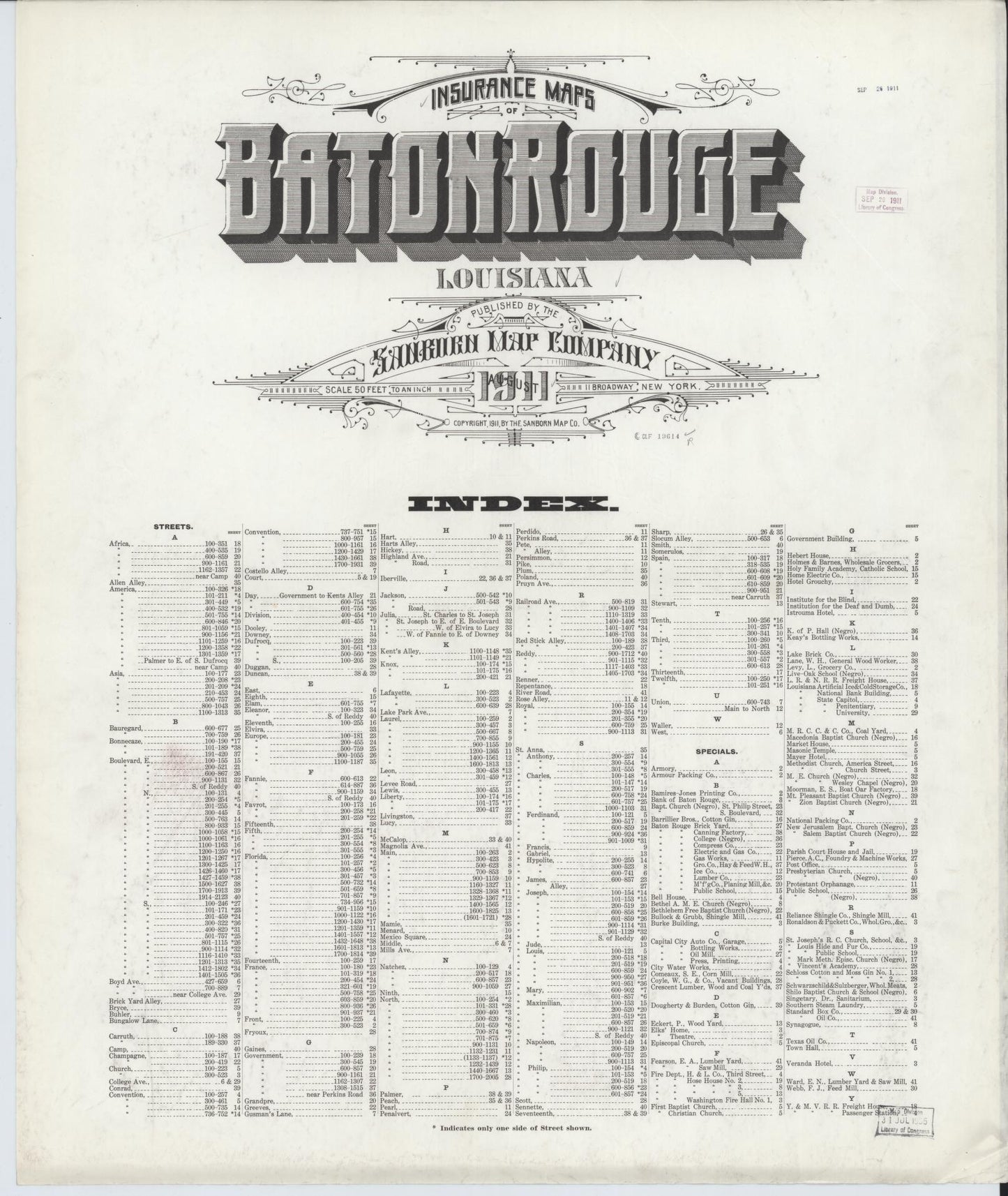 Sanborn Fire Insurance Map from Baton Rouge, East Baton Rouge Parish, Louisiana (1911), Sheet #0001 - Historic Sanborn Fire Insurance Map Print, vintage old map wall art, antique decor, genealogy gift, Louisiana Louisiana map