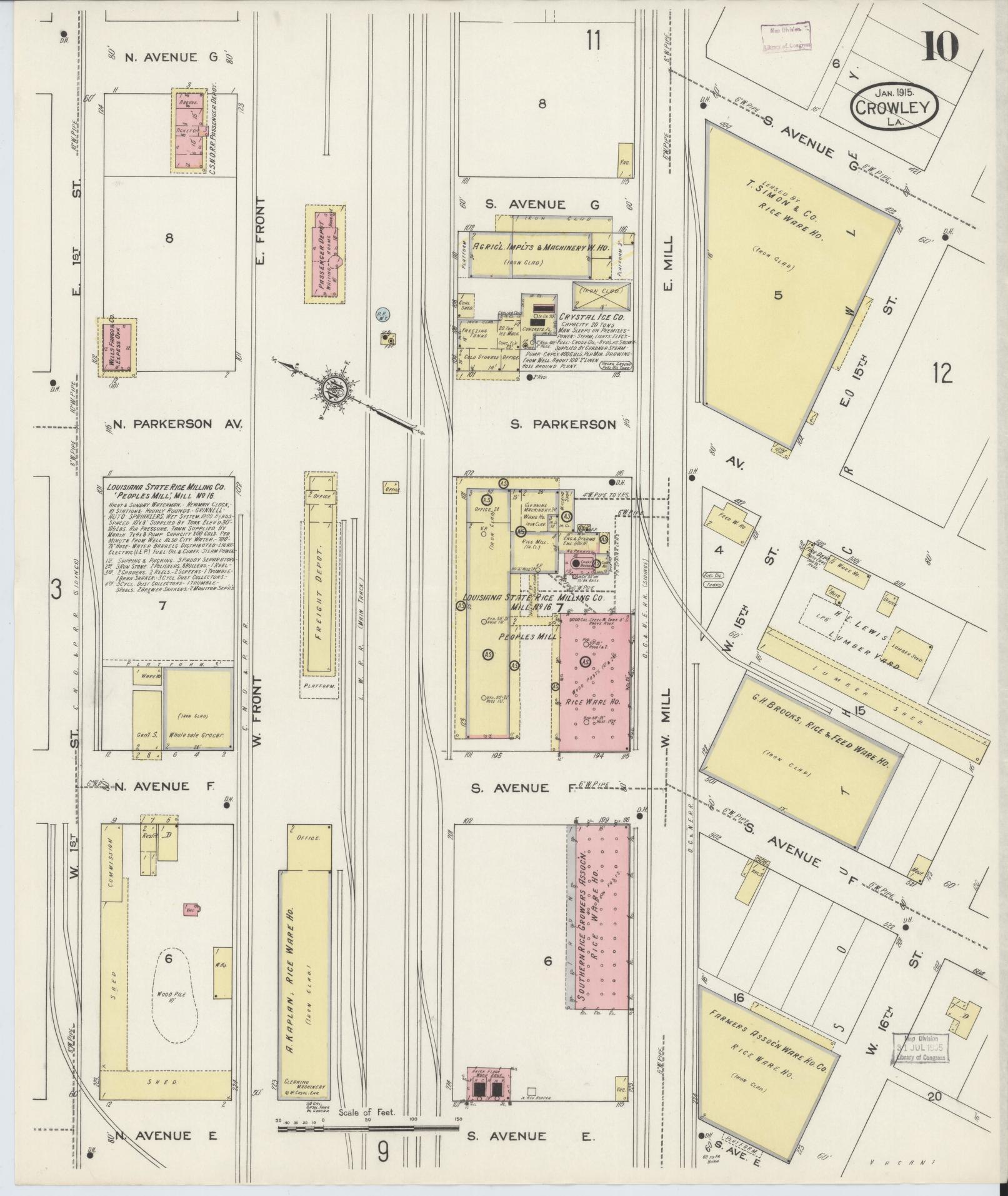 Sanborn Fire Insurance Map from Crowley, Acadia Parish, Louisiana (1915), Sheet #0010 - Complete Map Set gallery image, historic Sanborn map, vintage wall art, Louisiana Louisiana