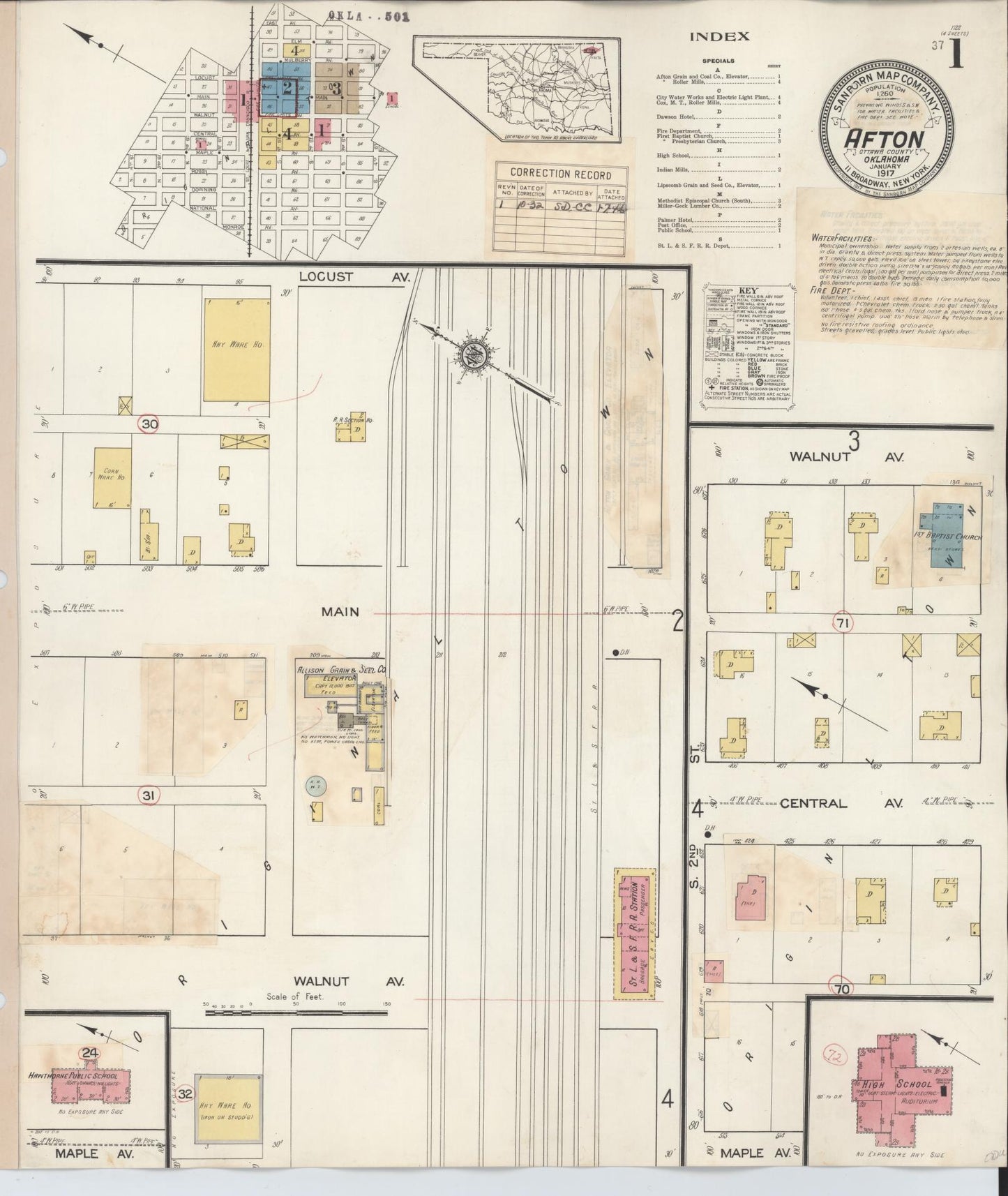 Sanborn Fire Insurance Map from Afton, Ottawa County, Oklahoma (1932), Sheet #0001 - Historic Sanborn Fire Insurance Map Print, vintage old map wall art, antique decor, genealogy gift, Oklahoma Oklahoma map
