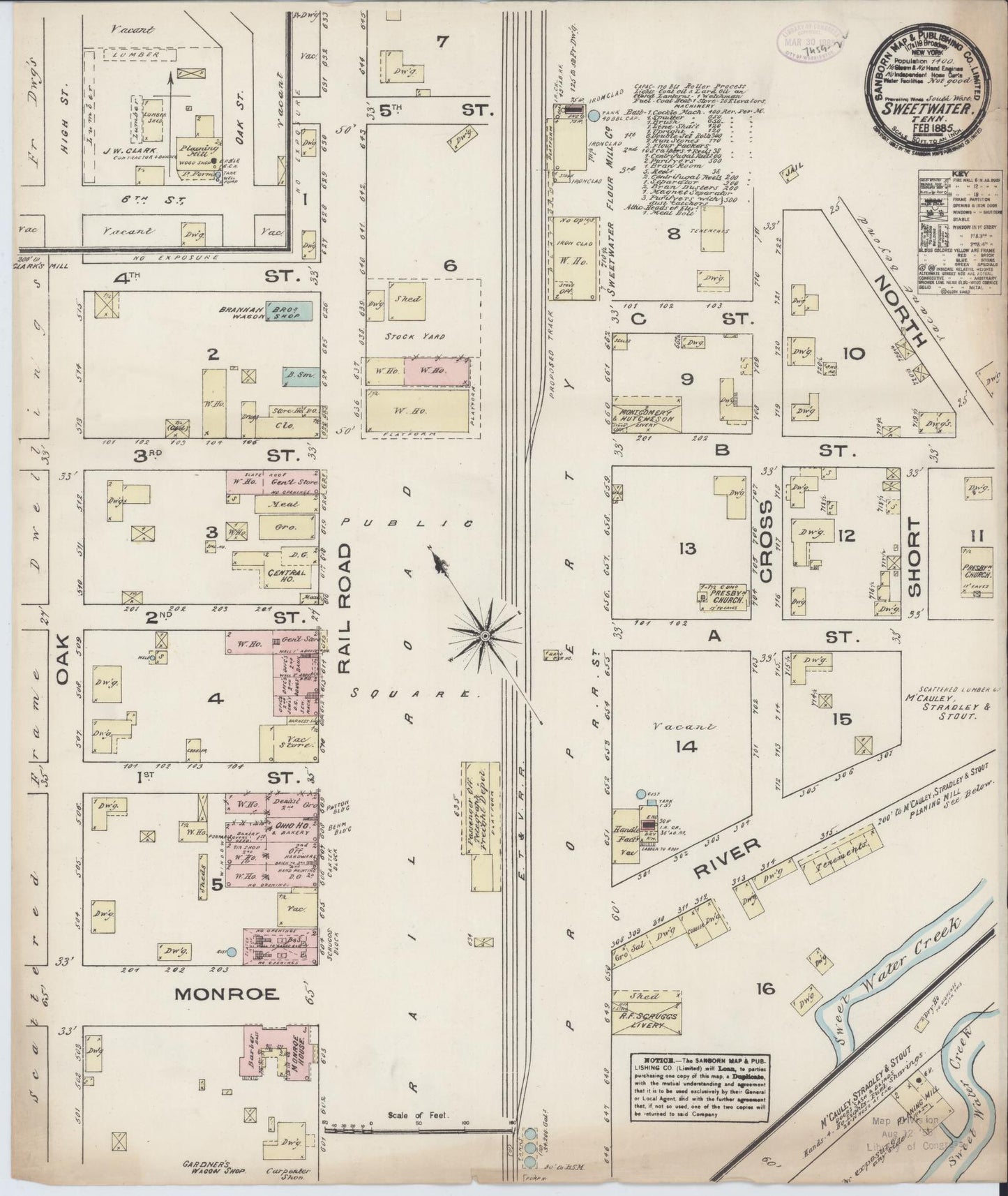 Sanborn Fire Insurance Map from Sweetwater, Monroe County, Tennessee. (1885) – Historic Sanborn Fire Insurance Map Print