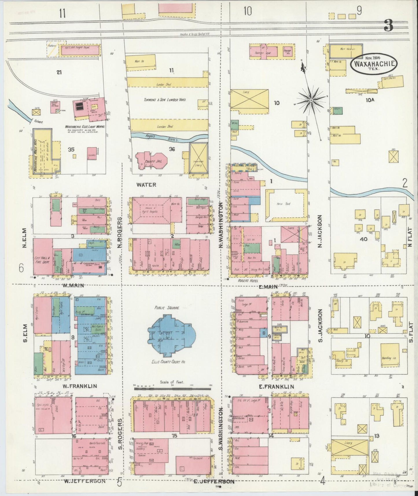Sanborn Fire Insurance Map from Waxahachie, Ellis County, Texas (1904), Sheet #0003 - Complete Map Set gallery image, historic Sanborn map, vintage wall art, Texas Texas