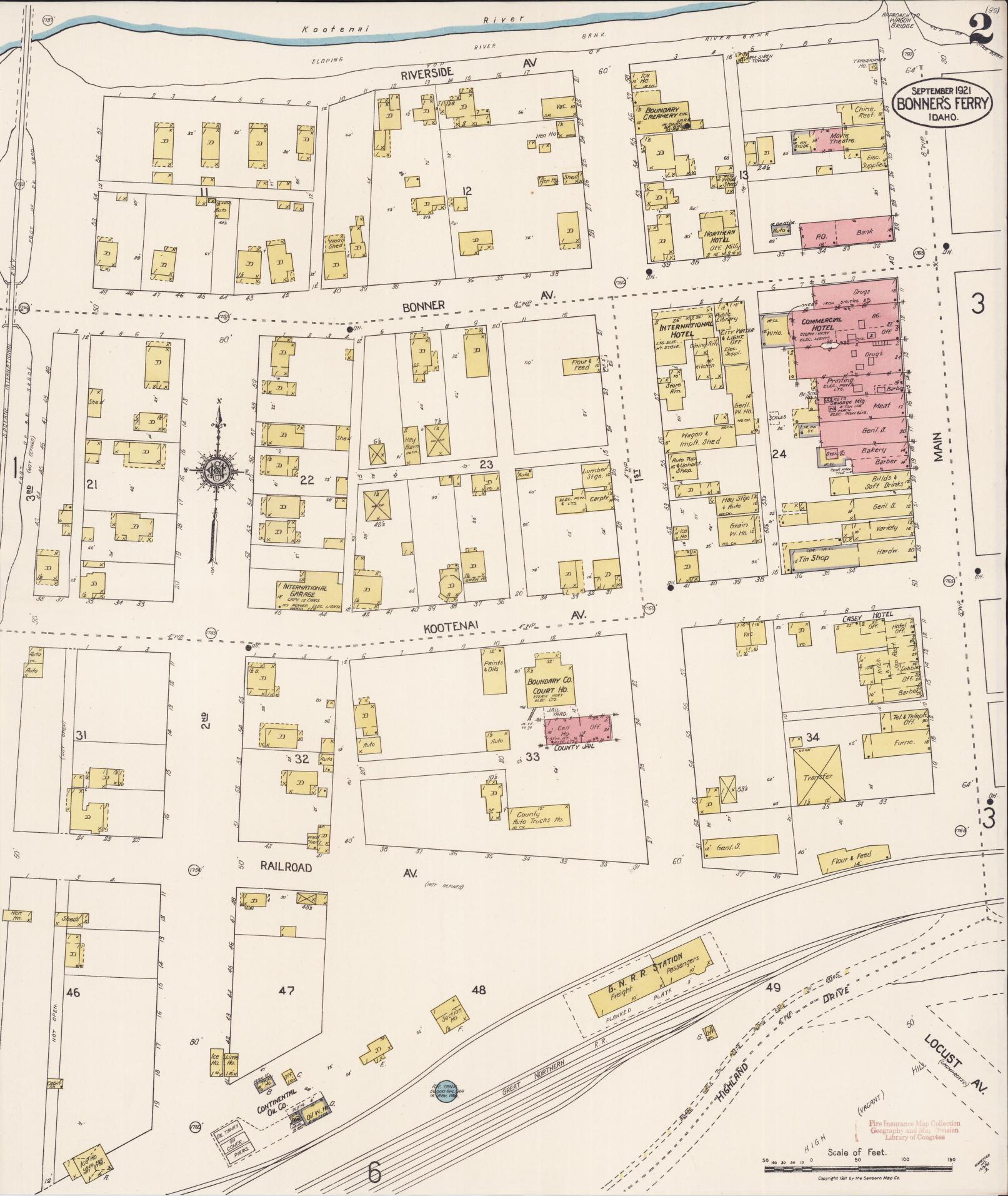 Sanborn Fire Insurance Map from Bonners Ferry, Boundary County, Idaho (1921), Sheet #0002 - Historic Sanborn Fire Insurance Map Print, vintage old map wall art, antique decor, genealogy gift, Idaho Idaho map