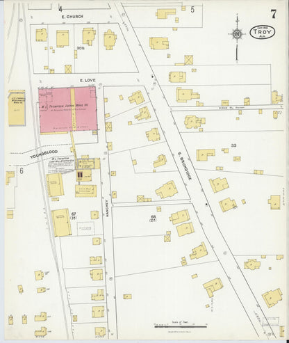 Sanborn Fire Insurance Map from Troy, Pike County, Alabama (1916), Sheet #0007 - Complete Map Set gallery image, historic Sanborn map, vintage wall art, Alabama Alabama