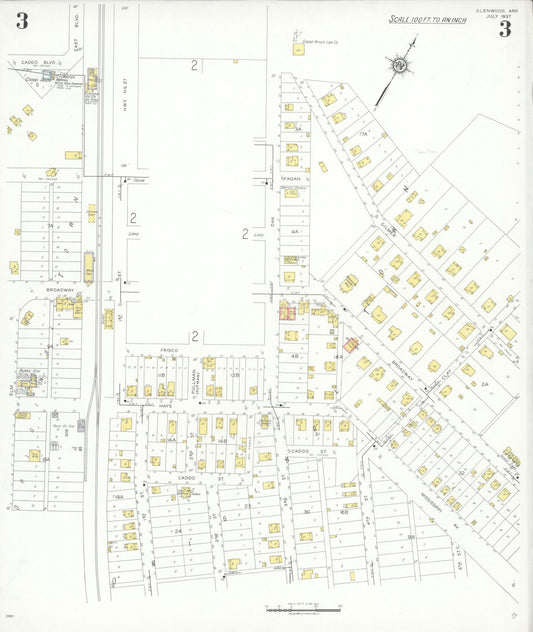 Sanborn Fire Insurance Map from Glenwood, Pike County, Arkansas (1937), Sheet #0003 - Historic Sanborn Fire Insurance Map Print, vintage old map wall art, antique decor, genealogy gift, Arkansas Arkansas map