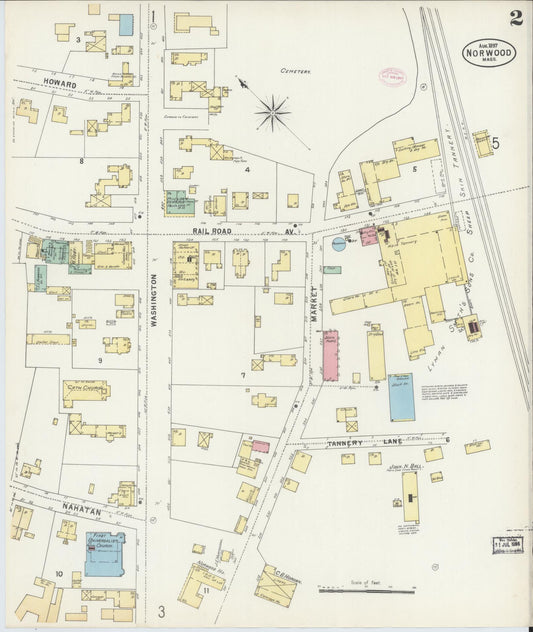 Sanborn Fire Insurance Map from Norwood, Norfolk County, Massachusetts (1897), Sheet #0002 - Historic Sanborn Fire Insurance Map Print, vintage old map wall art, antique decor, genealogy gift, Massachusetts Massachusetts map