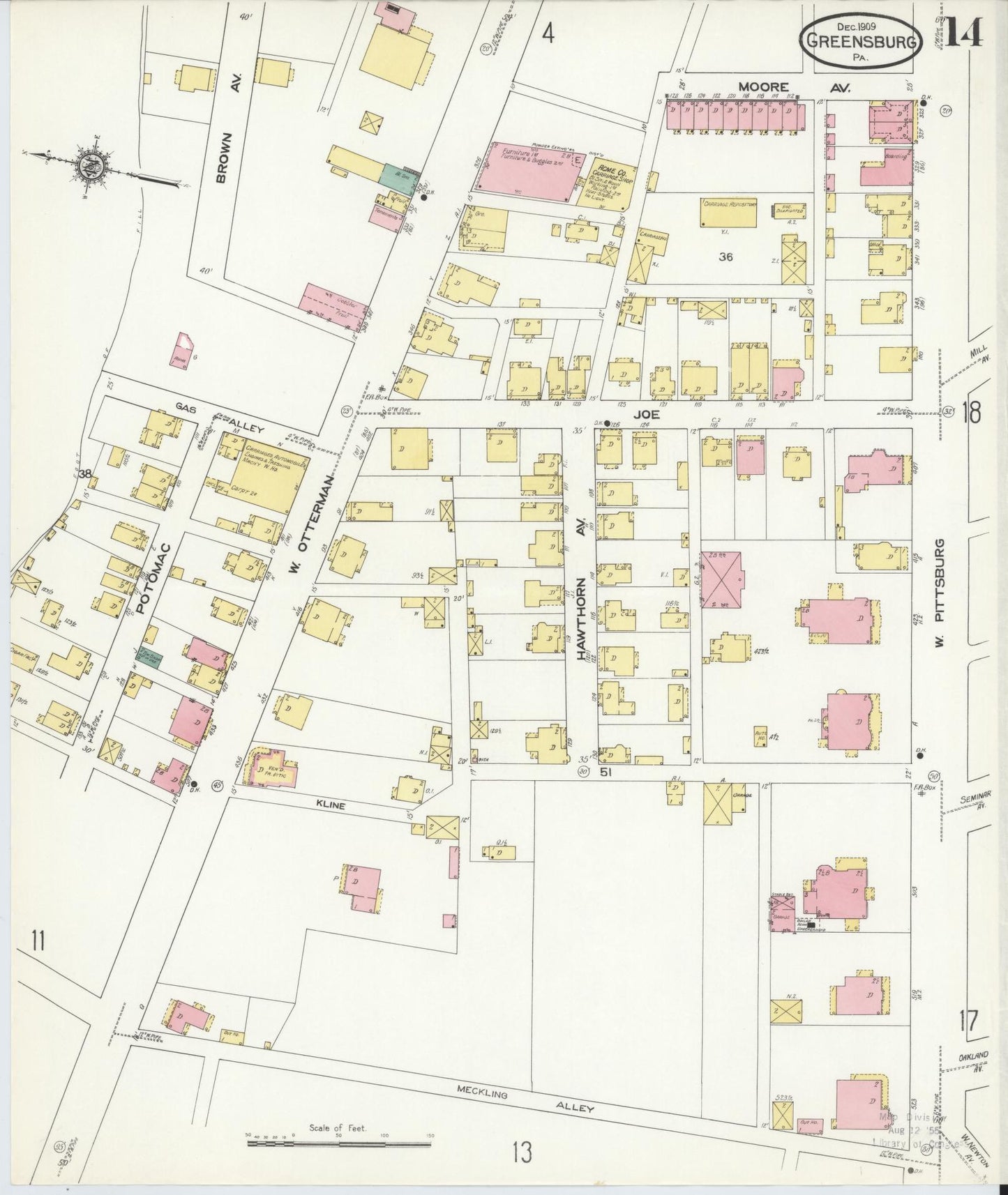 Sanborn Fire Insurance Map from Greensburg, Westmoreland County, Pennsylvania (1909), Sheet #0014 - Historic Sanborn Fire Insurance Map Print, vintage old map wall art, antique decor, genealogy gift, Pennsylvania Pennsylvania map