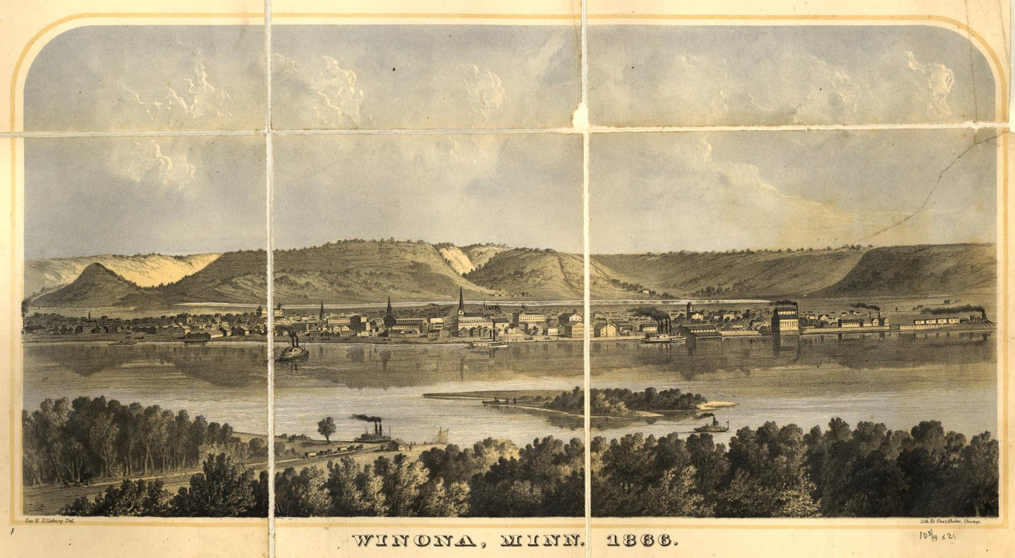 Map of Winona County, Minnesota. 1867. (1867) – Historic Bird’s-Eye View Panorama Print