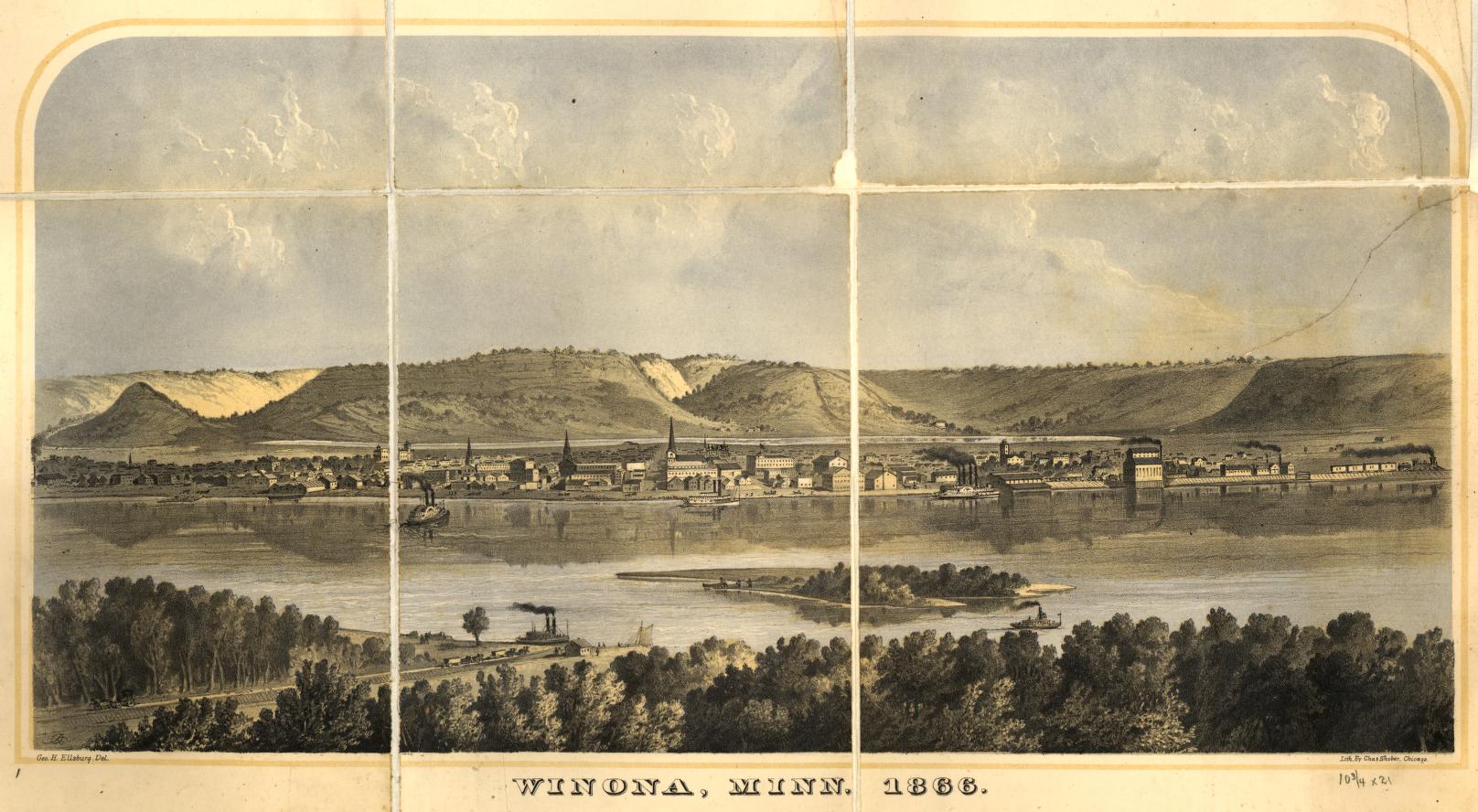 Map of Winona County, Minnesota. 1867. (1867) – Historic Bird’s-Eye View Panorama Print