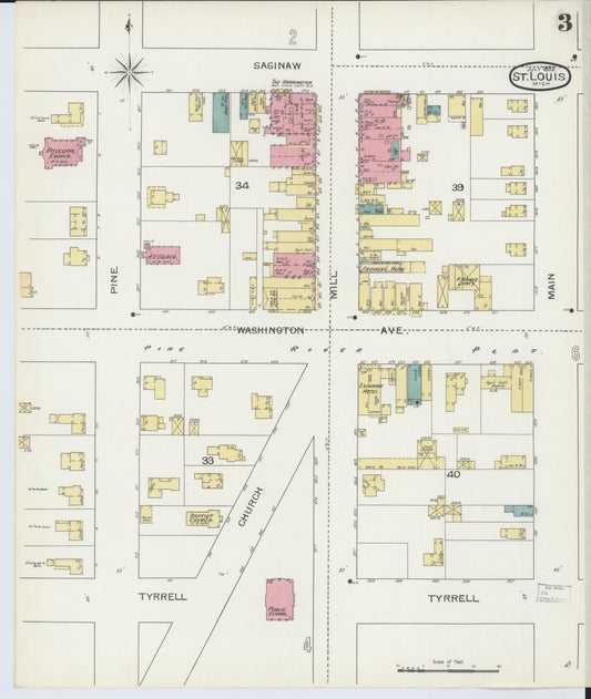 Sanborn Fire Insurance Map from Saint Louis, Gratiot County, Michigan (1893), Sheet #0003 - Historic Sanborn Fire Insurance Map Print, vintage old map wall art, antique decor, genealogy gift, Michigan Michigan map
